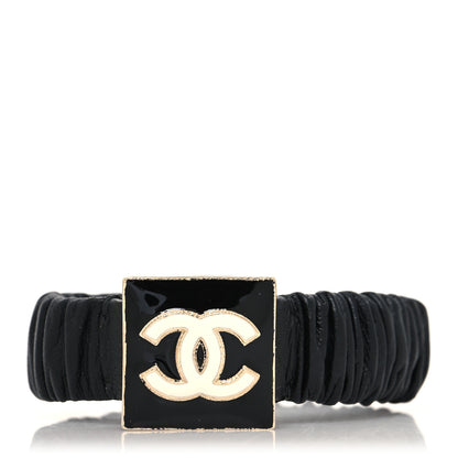 Chanel Lambskin Metal Enamel CC Hair Tie Black Gold 1 of 3