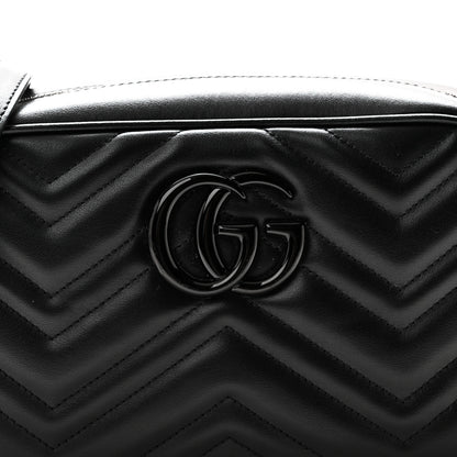 Gucci Calfskin Matelasse Monochrome Small GG Marmont Chain Shoulder Bag Black 8 of 10