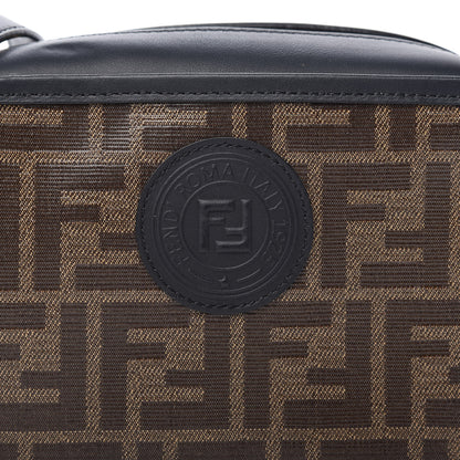 Fendi Glazed Fabric Vitello Century FF 1974 Stamp Patch Mini Camera Case Mogano Panna Black 10 of 11