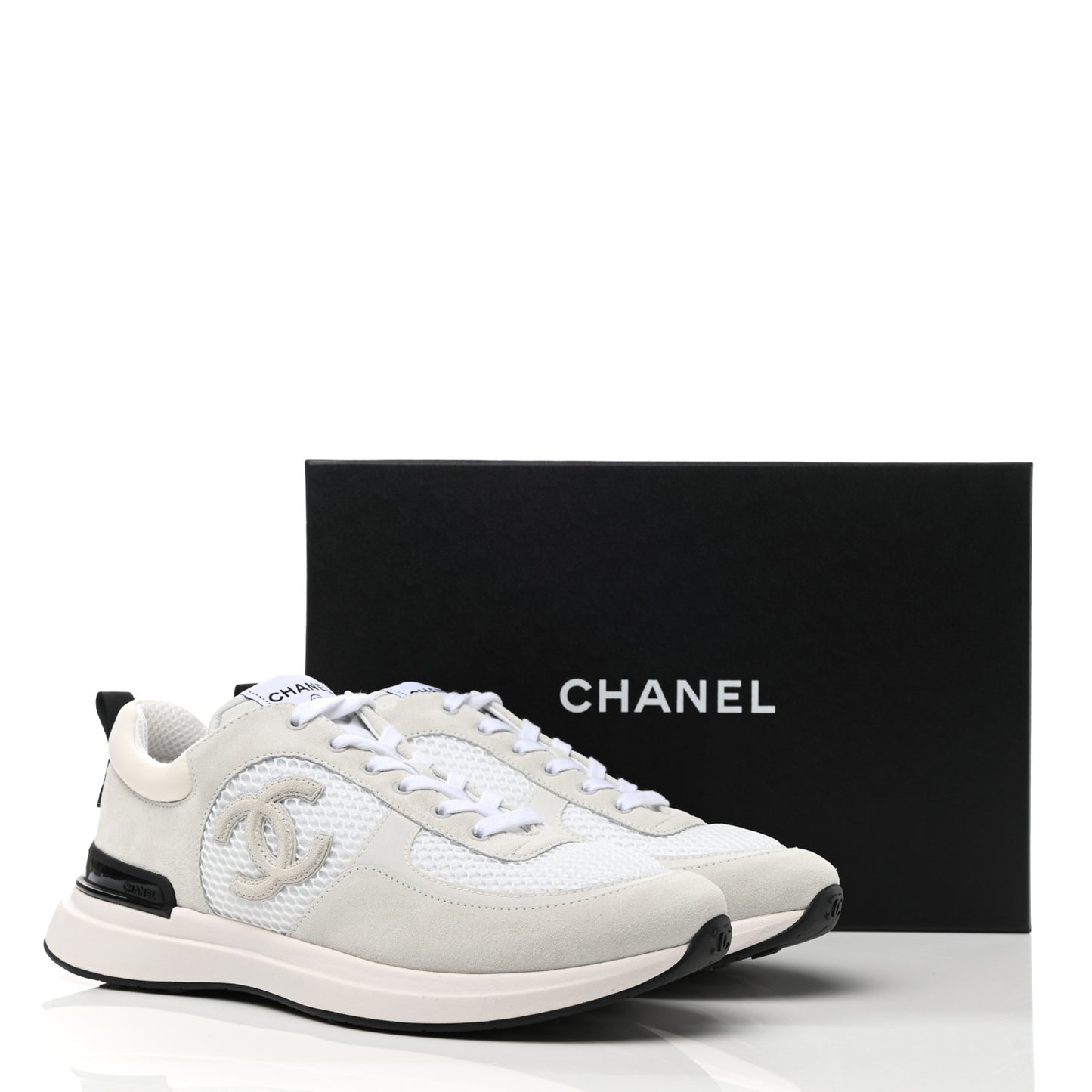 Calfskin Mesh Lycra Suede Womens Logo Sneakers 42 White