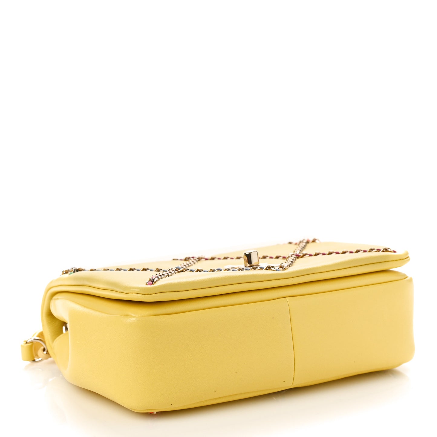 Lambskin Small Entwined Chain Flap Yellow Multicolor