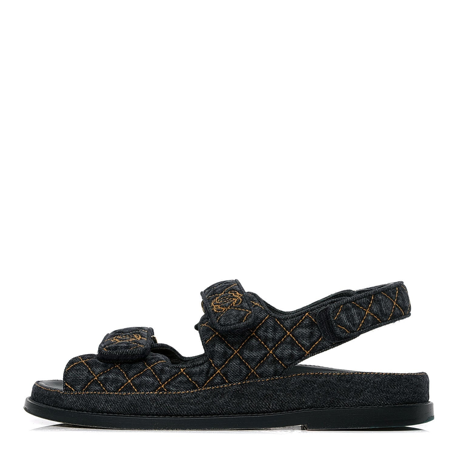 Chanel Denim Velcro Dad Sandals 39 Navy Blue 1 of 5