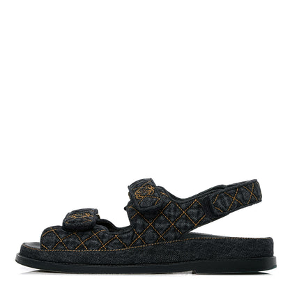 Chanel Denim Velcro Dad Sandals 39 Navy Blue 1 of 5