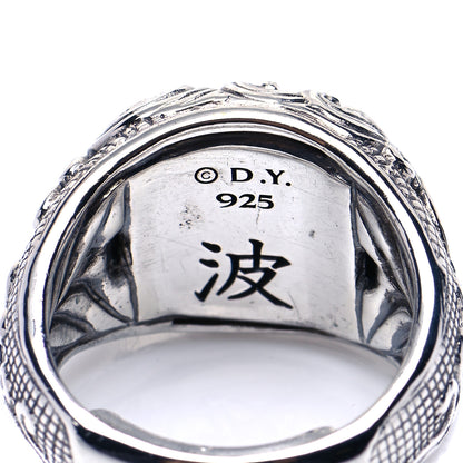 David Yurman Sterling Silver Black Diamond Waves Signet Ring 57 8 4 of 5