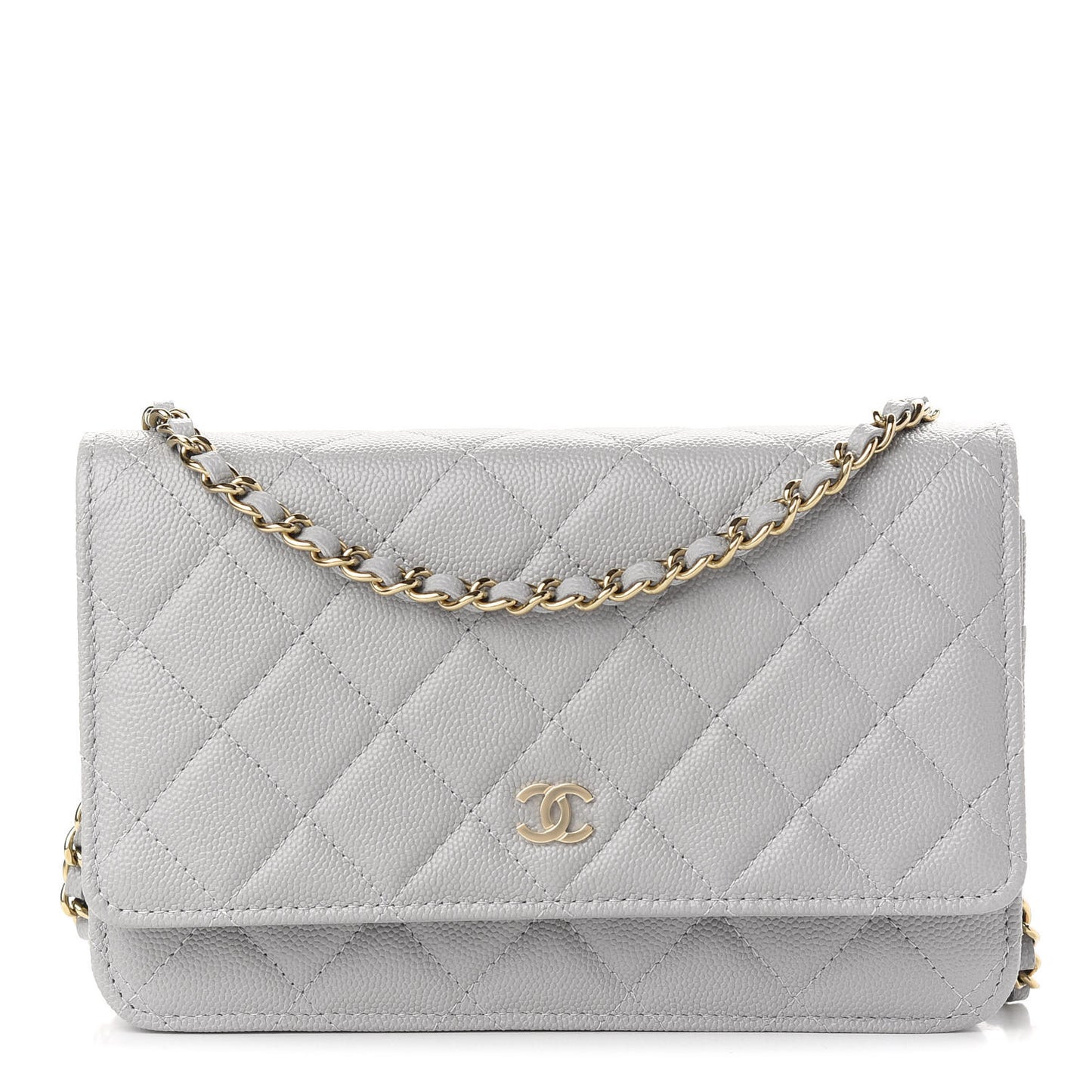 Caviar Quilted Wallet On Chain WOC Grey