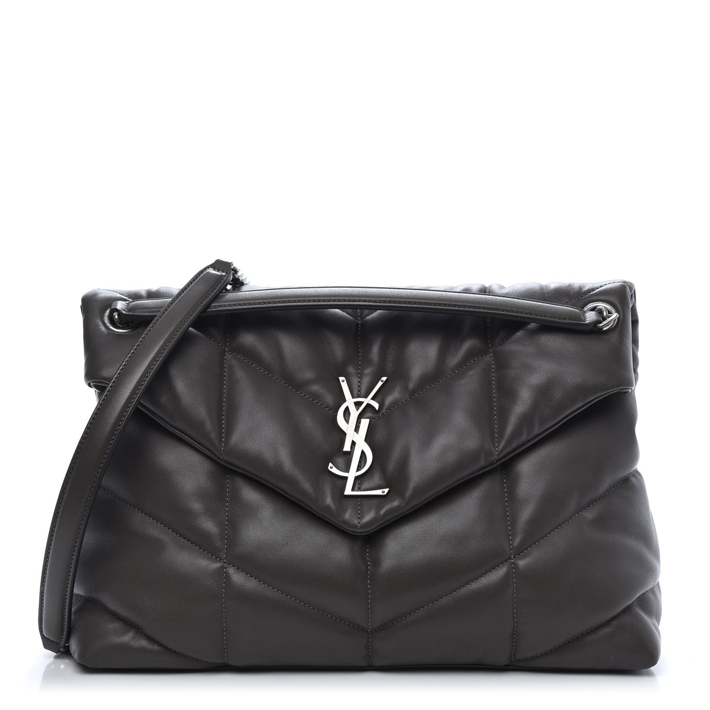 Lambskin Quilted Medium Loulou Puffer Monogram Chain Satchel Concrete