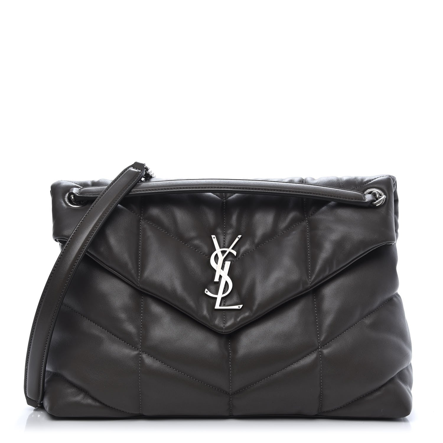 Saint Laurent Lambskin Quilted Medium Loulou Puffer Monogram Chain Satchel Concrete 1 of 13