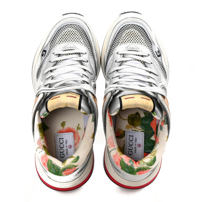 Gucci Metallic Calfskin Glitter Mesh Womens Ultrapace Sneakers 38 Silver Light Grey Mystic White 2 of 8
