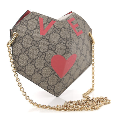 Gucci GG Supreme Monogram Love Heart Valentines Day Mini Padlock Heart Bag Beige Ebony New Geranium 4 of 21