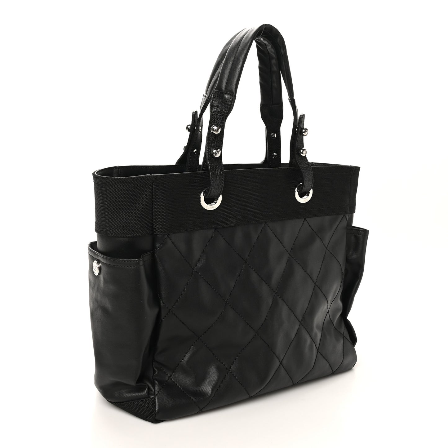 Coated Canvas Quilted Large Paris Biarritz Tote Black
