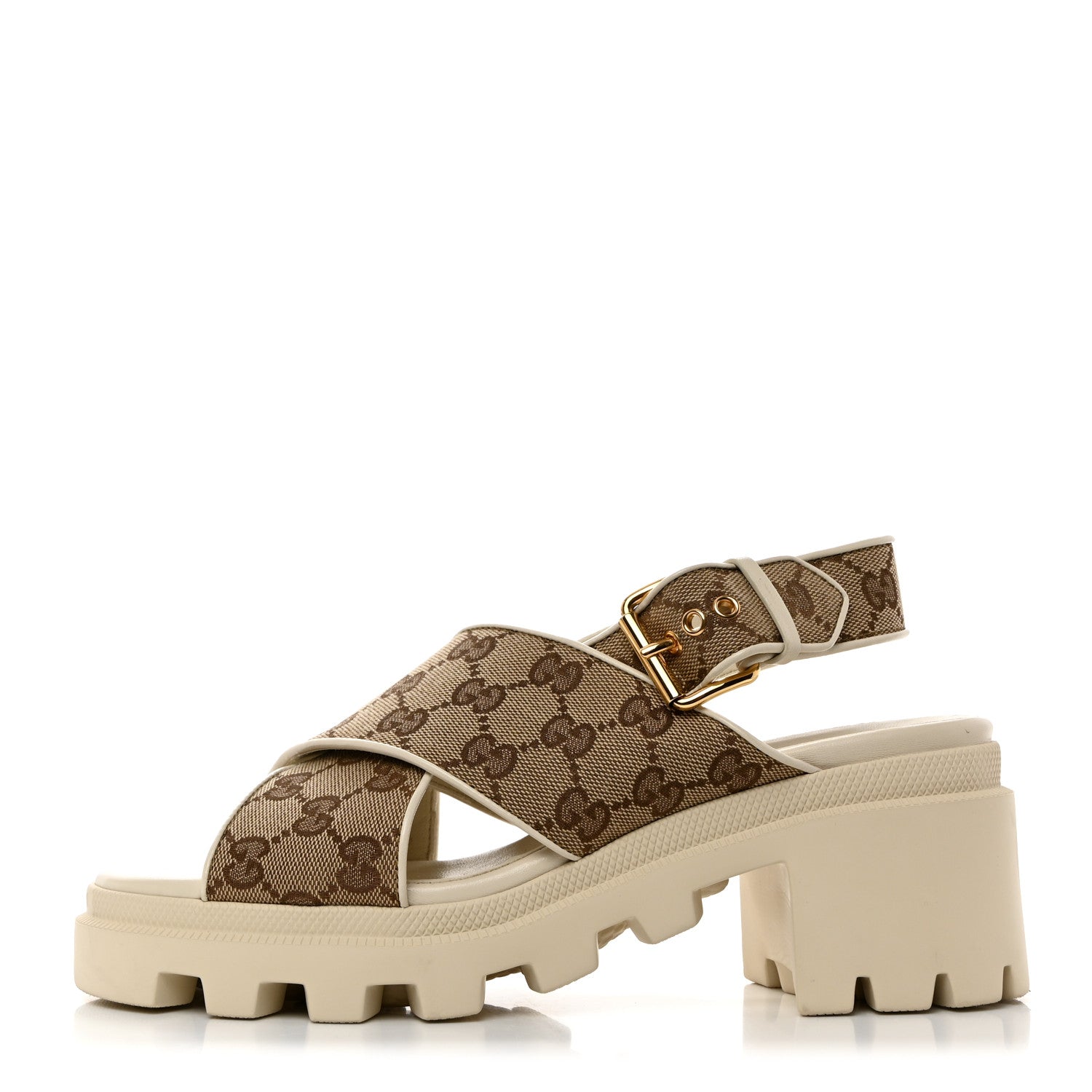 Gucci Monogram Granada Kid Trip 40/72mm Lug Sole Sandals 38.5 Beige Ebony Mystic White 1 of 11