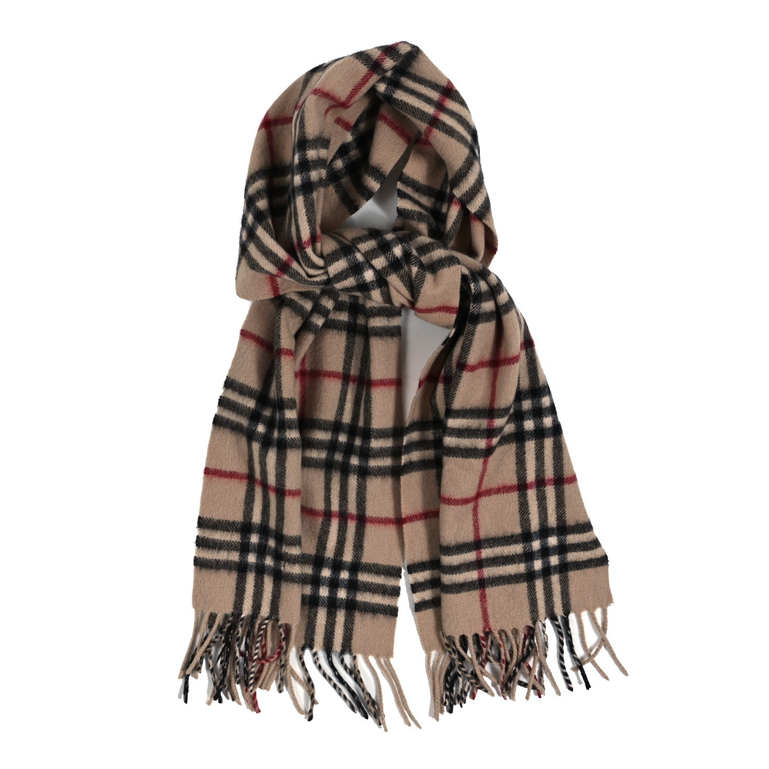 Burberry Cashmere House Check Fringe Scarf Camel 1 of 3