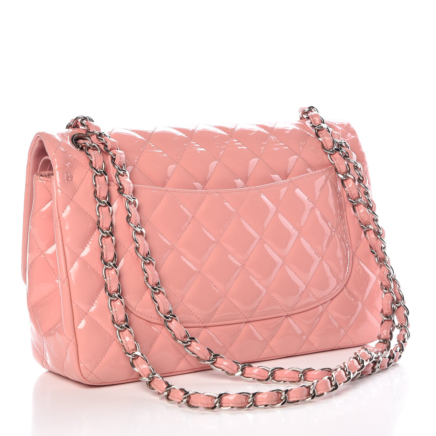 Chanel Patent Quilted Jumbo Double Flap Pink 3 of 23