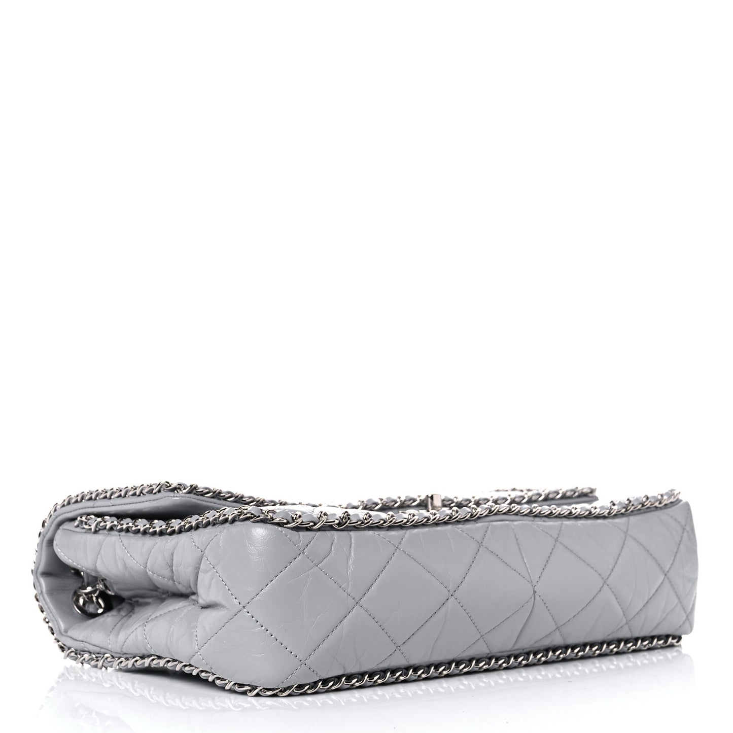 Crumpled Calfskin Large Chain All Over Flap Grey