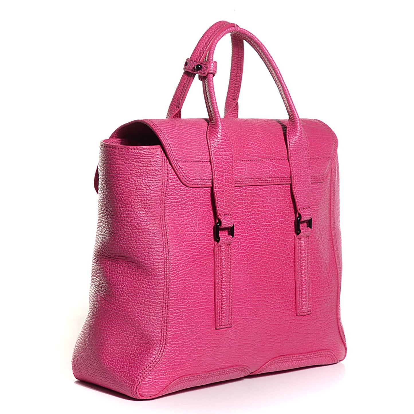3.1 Textured Calfskin Large Pashli Satchel Bright Fuchsia