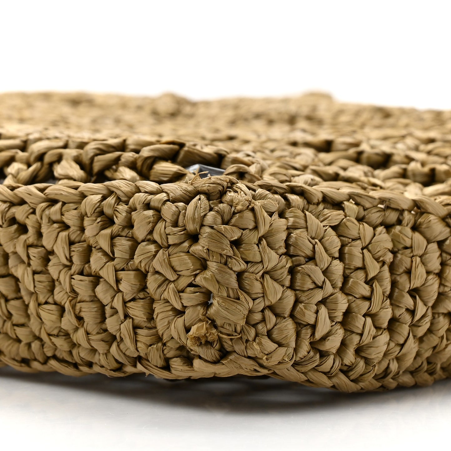 Yarn Raffia Effect Crochet Logo Embroidered Tote Bag Dark Green