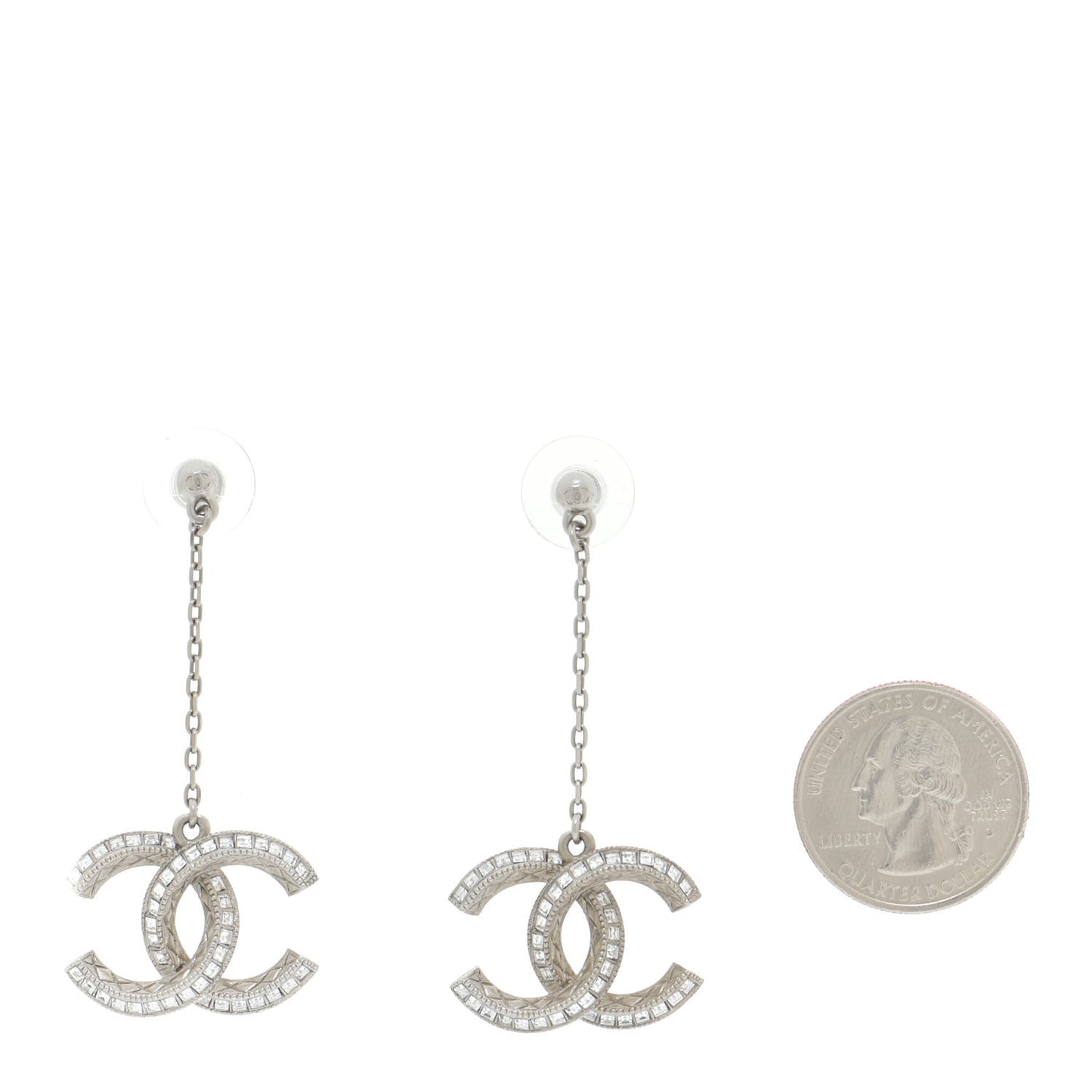Baguette Crystal CC Drop Earrings Silver