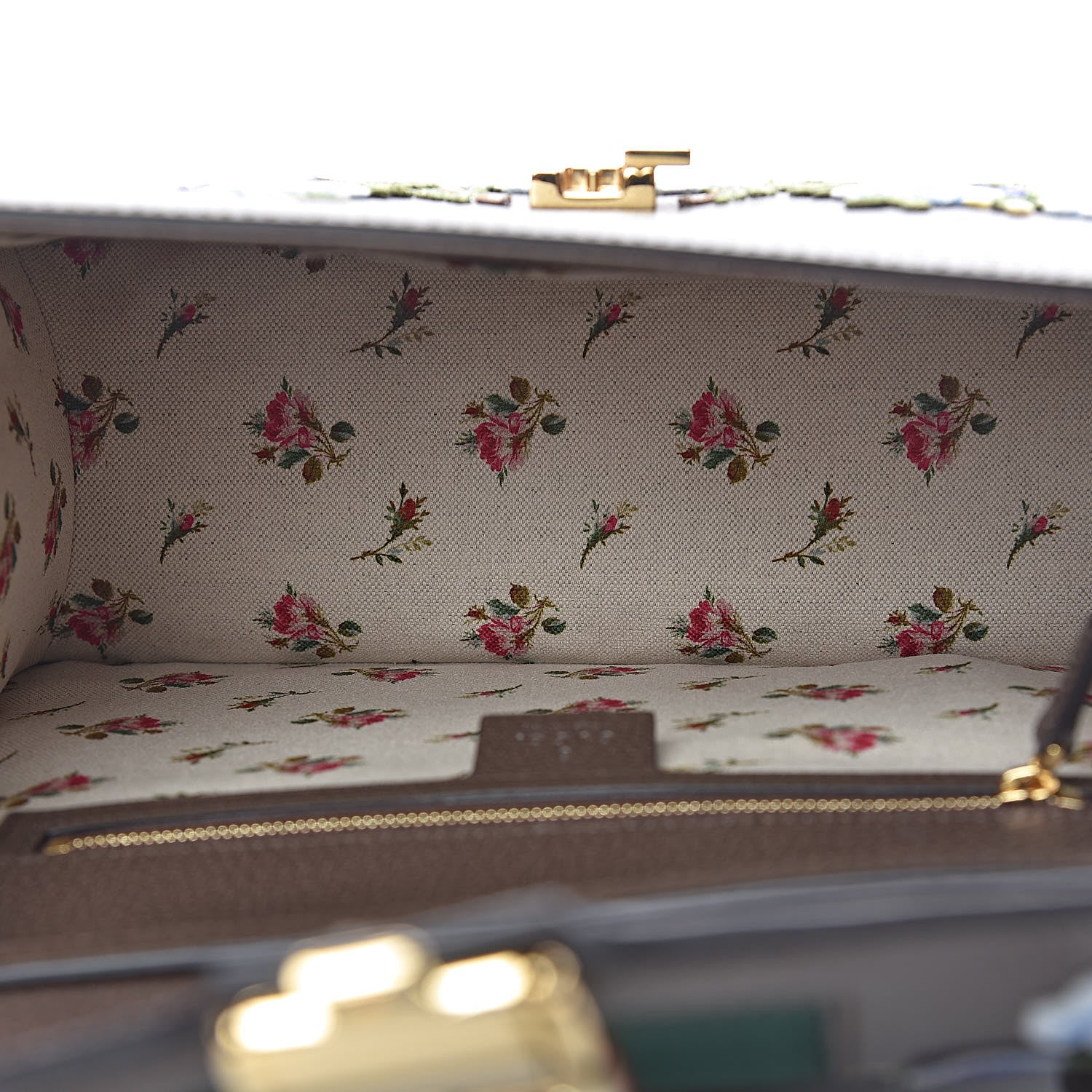 Gucci Calfskin Embroidered Medium Sylvie Top Handle Bag New Acero Multicolor 5 of 10