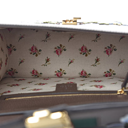 Gucci Calfskin Embroidered Medium Sylvie Top Handle Bag New Acero Multicolor 5 of 10