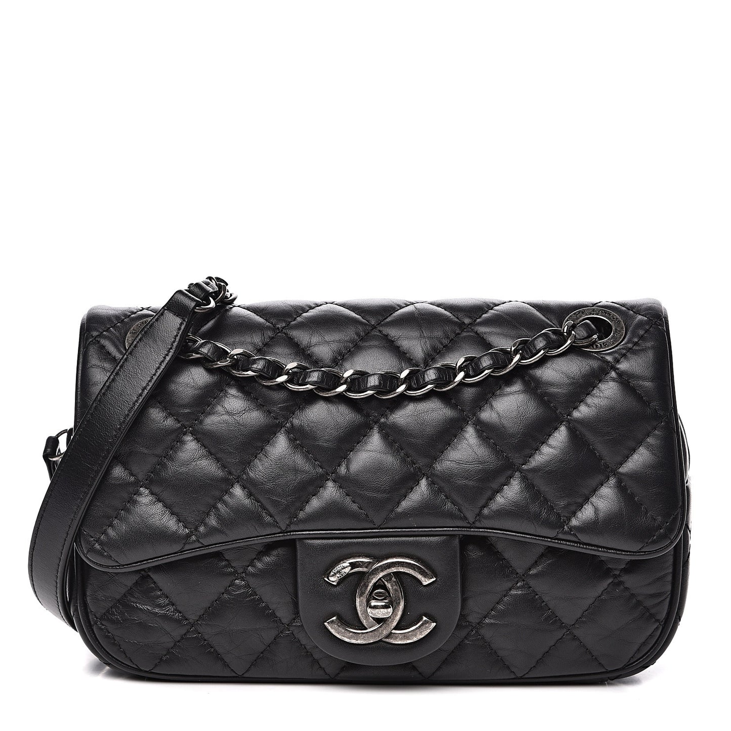 Aged Calfskin Quilted Small Easy Flap Black