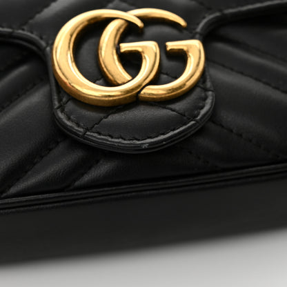 Gucci Calfskin Matelasse Super Mini GG Marmont Shoulder Bag Black 11 of 13
