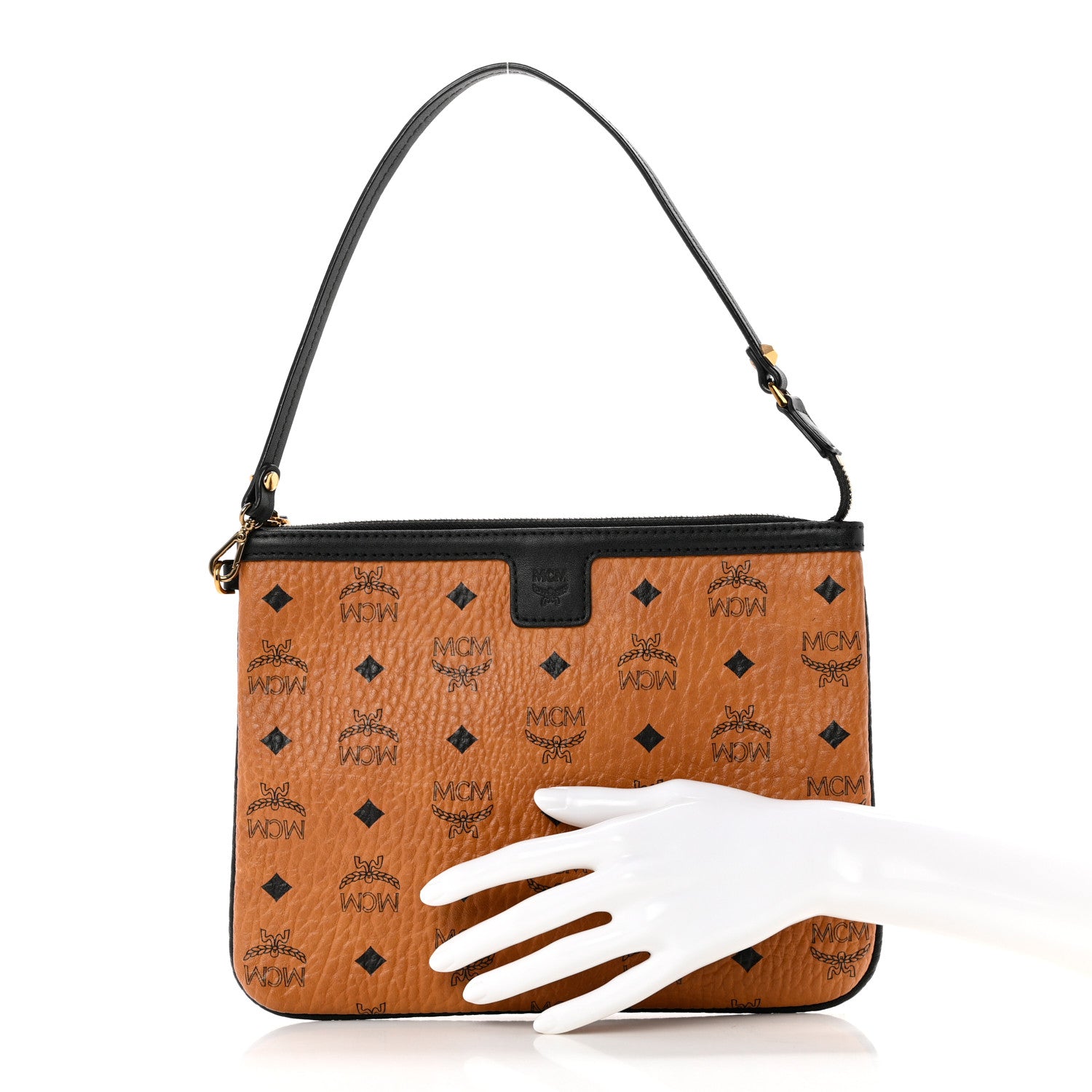 MCM Visetos Liz Shopper Tote Pouch Cognac Black 2 of 6