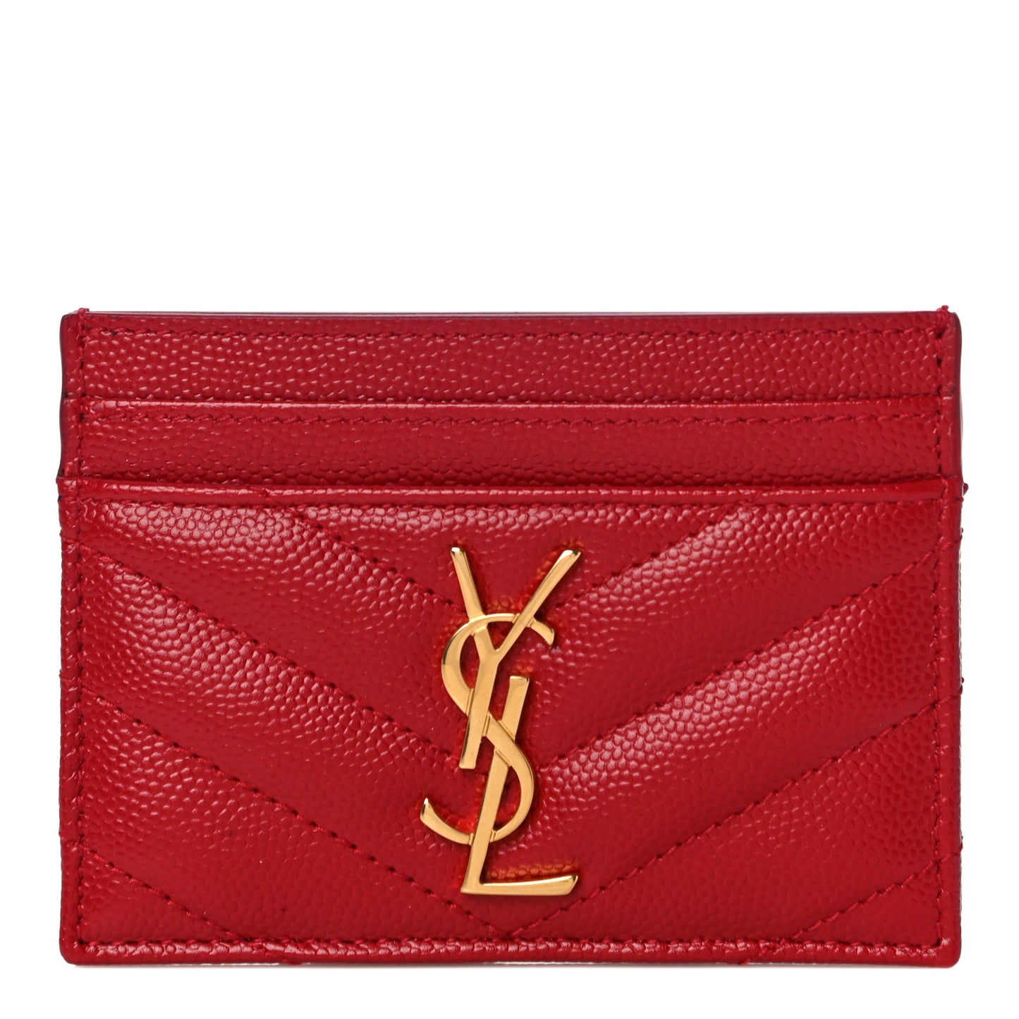 Grain De Poudre Matelasse Chevron Monogram Credit Card Case Rouge Eros
