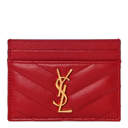 Saint Laurent Grain De Poudre Matelasse Chevron Monogram Credit Card Case Rouge Eros 1 of 11