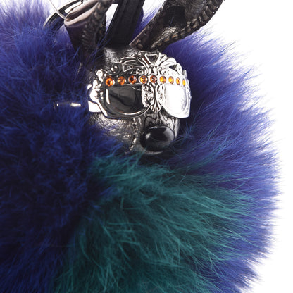MCM Visetos Rabbit Bag Charm Silver Blue Green 3 of 3