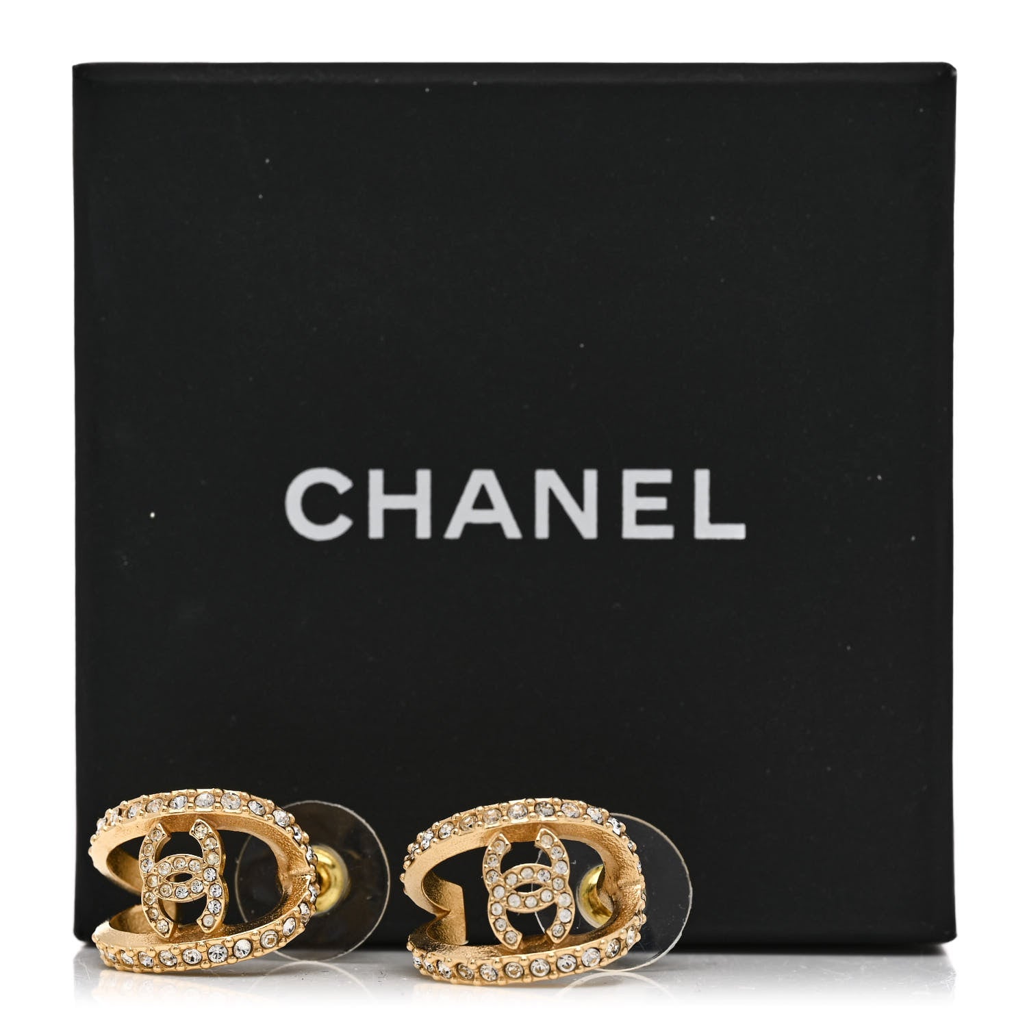 Chanel Crystal Strass CC Double Hoop Earrings Gold 5 of 5