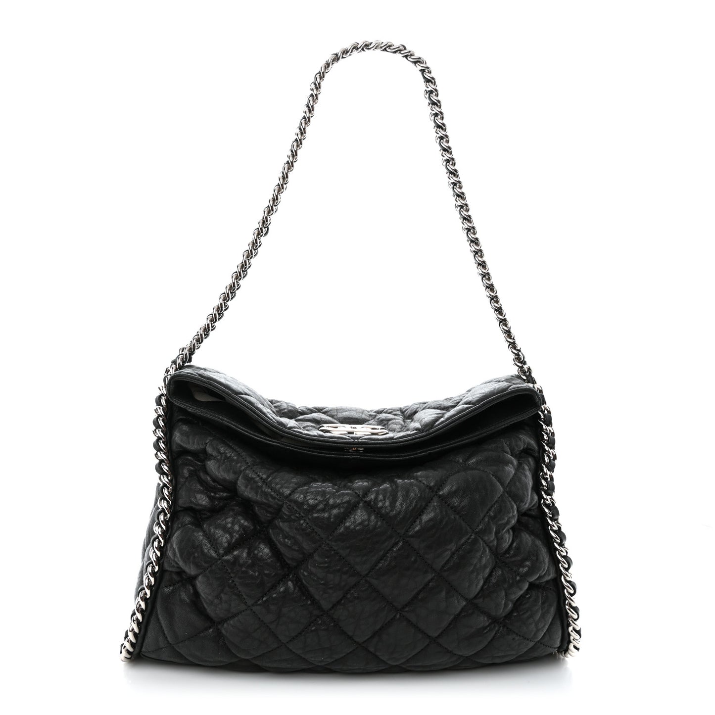 Washed Lambskin Chain Around Hobo Black