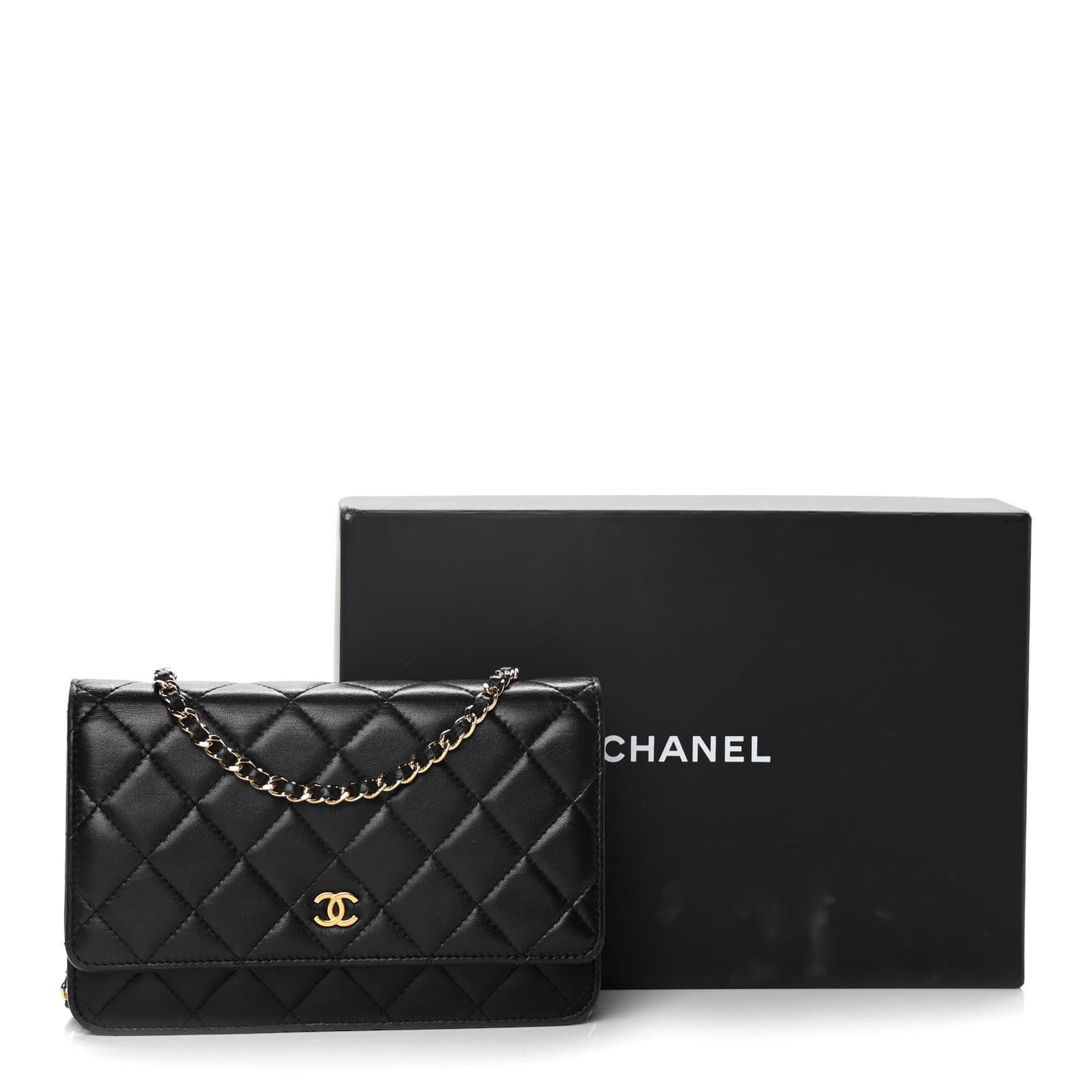 Lambskin Quilted Wallet On Chain WOC Black