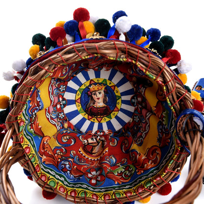 Dolce & Gabbana Straw Cotton Embellished Agnese Basket Tote Clutch Multicolor 5 of 6