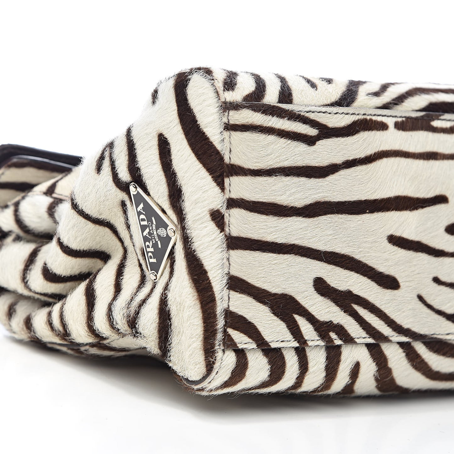 Calf Hair Zebra Print Easy Foldover Pushlock Satchel White Moro