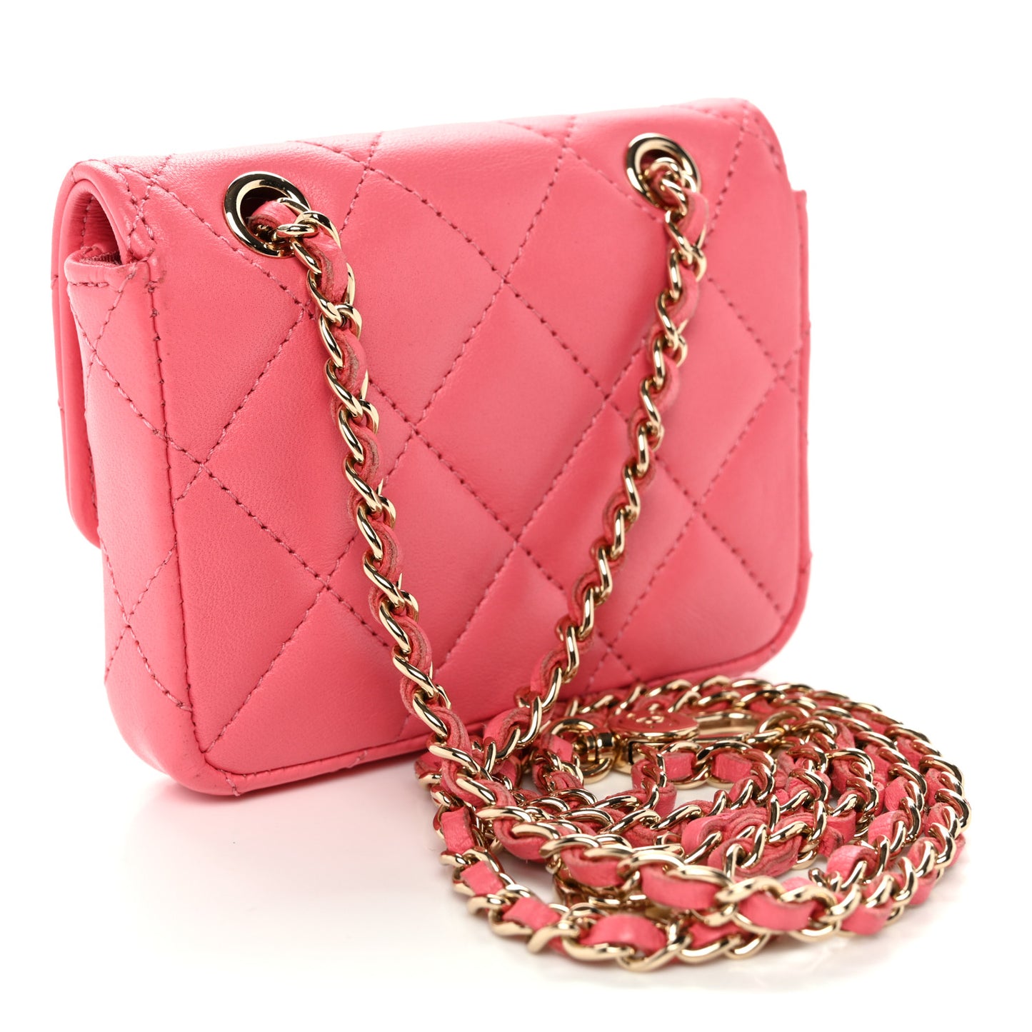 Lambskin Quilted Mini Chain Belt Bag Pink