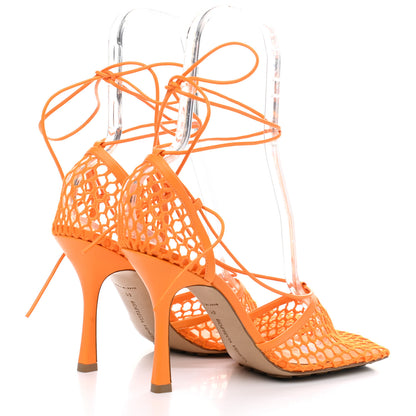 Bottega Veneta Mesh Nappa Stretch Ankle Tie Sandals 41 Tangerine 4 of 8