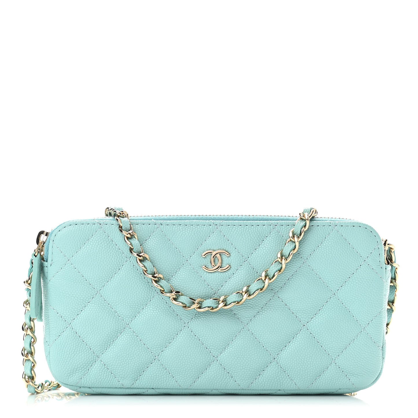 Caviar Quilted Small Clutch With Chain Light Blue