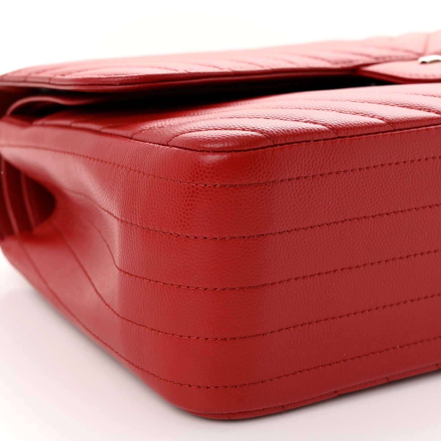 Caviar Chevron Quilted Jumbo Double Flap Dark Red