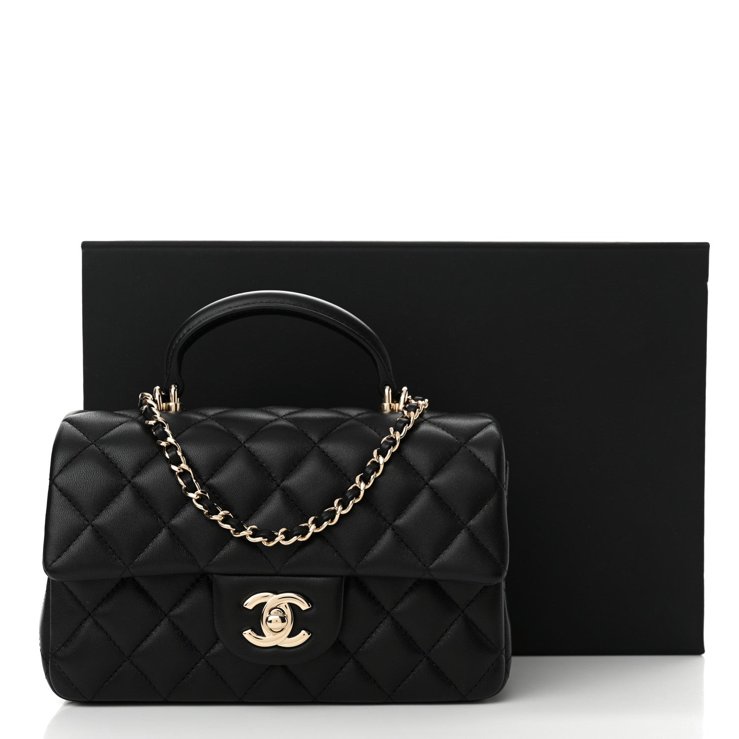 Chanel Lambskin Quilted Mini Top Handle Rectangular Flap Black 11 of 11