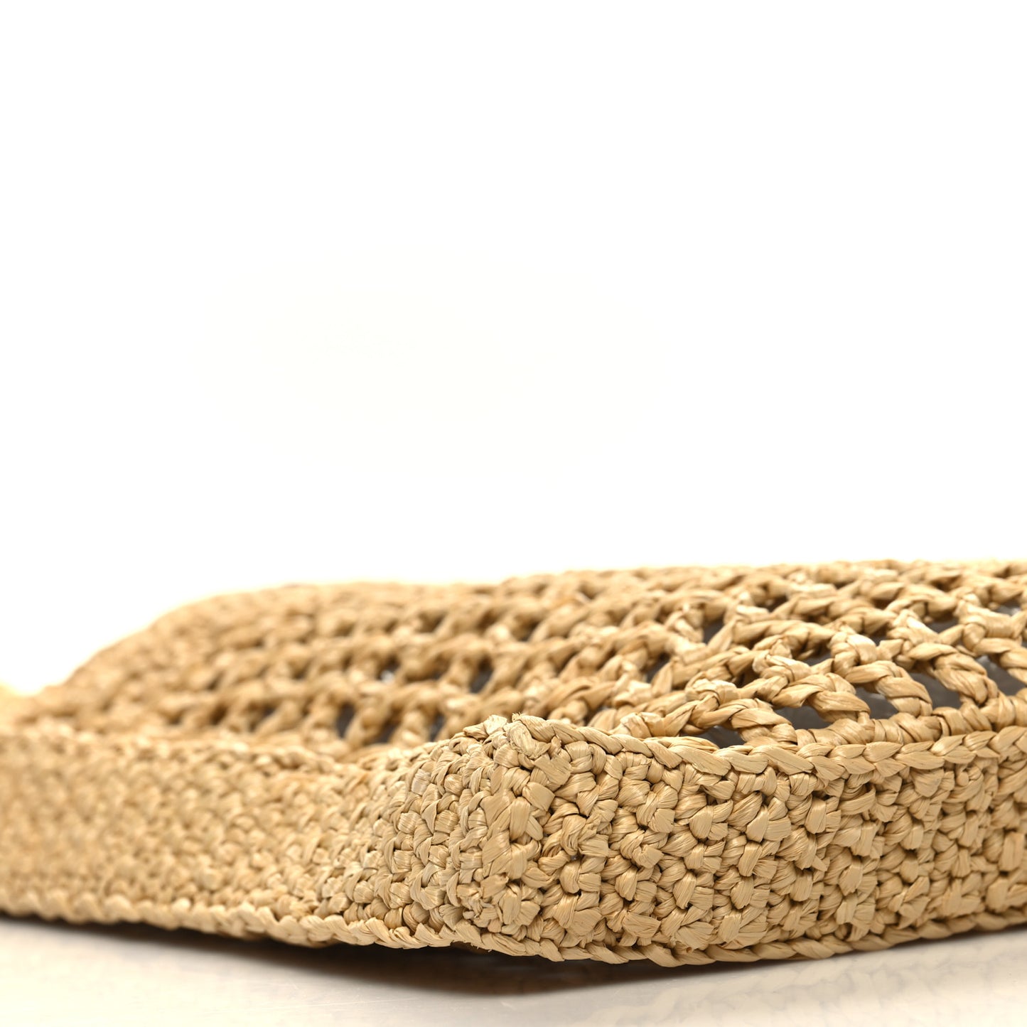 Yarn Raffia Effect Crochet Logo Embroidered Tote Bag Naturale