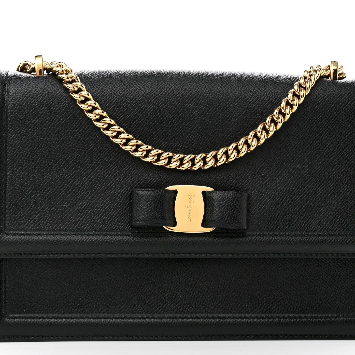 Hammered Calfskin Vara Bow Chain Flap Crossbody Black
