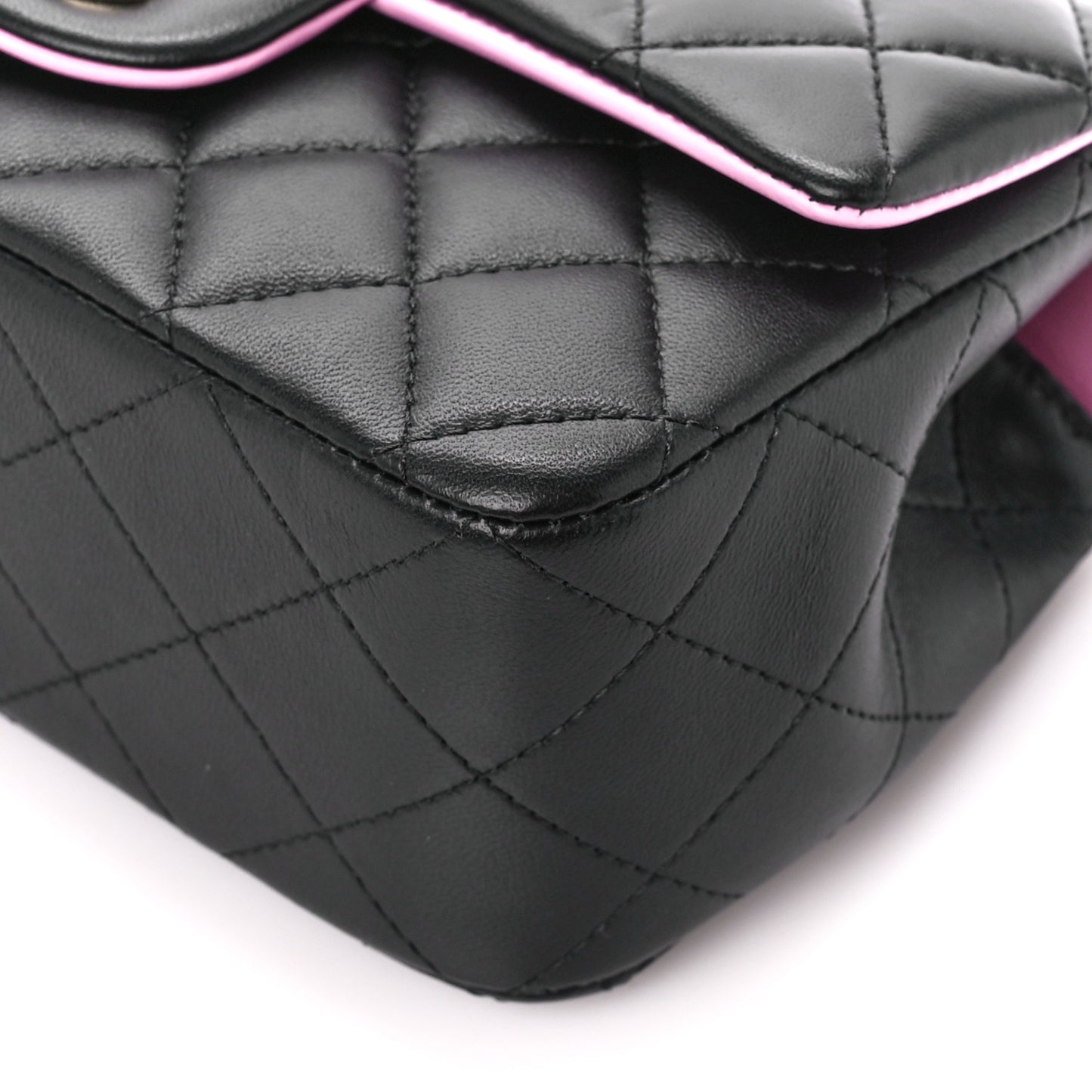 Lambskin Quilted Bi-Color Mini Top Handle Rectangular Flap Black Lilac