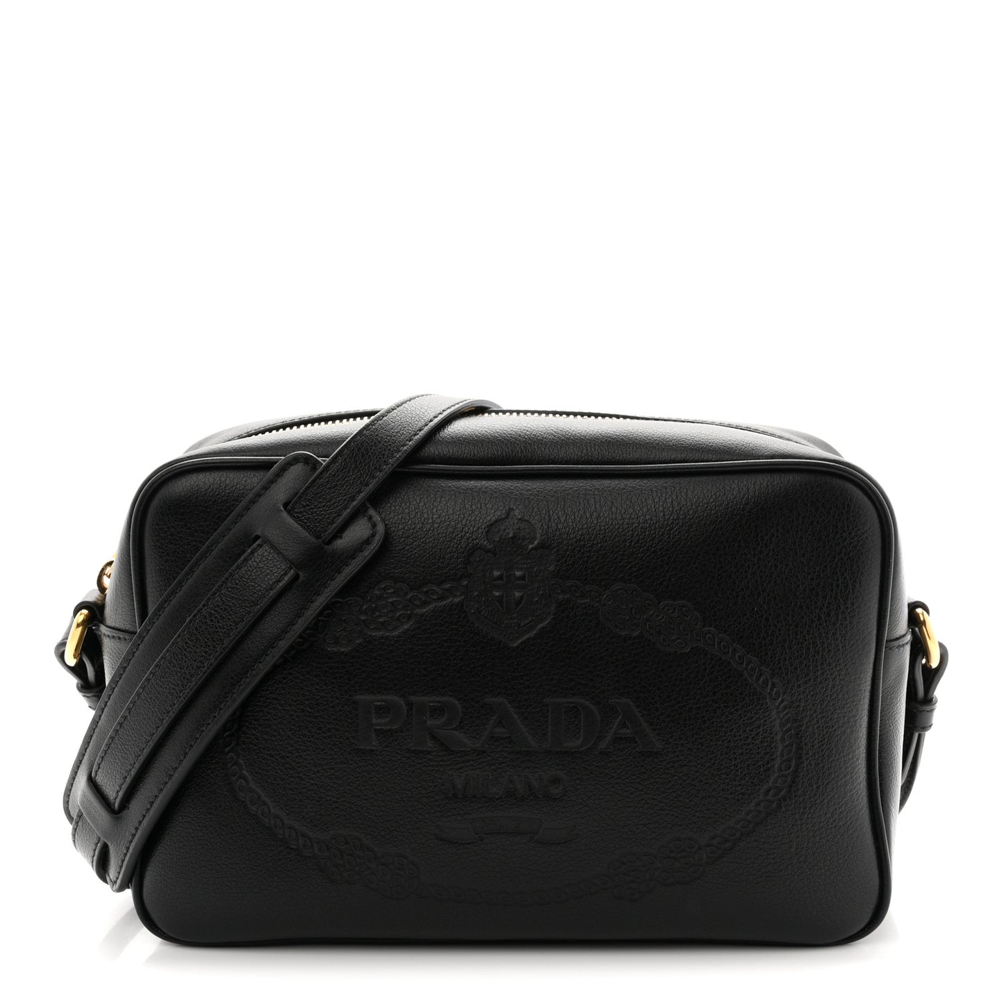 Glace Calfskin Embossed Logo Crossbody Black