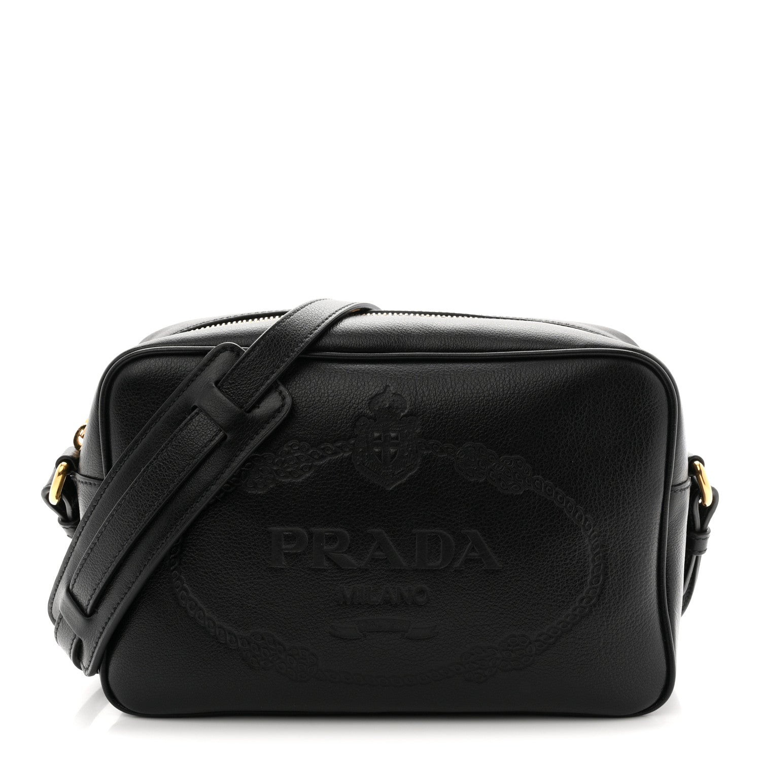 Prada Glace Calfskin Embossed Logo Crossbody Black 1 of 10
