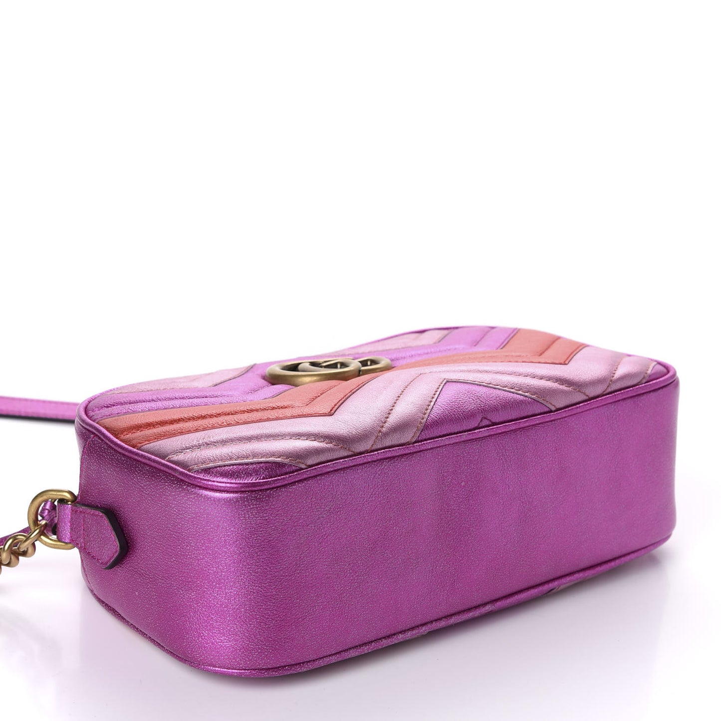 Laminated Nappa Matelasse Small GG Marmont Chain Shoulder Bag Fuxia Rosso Rosa