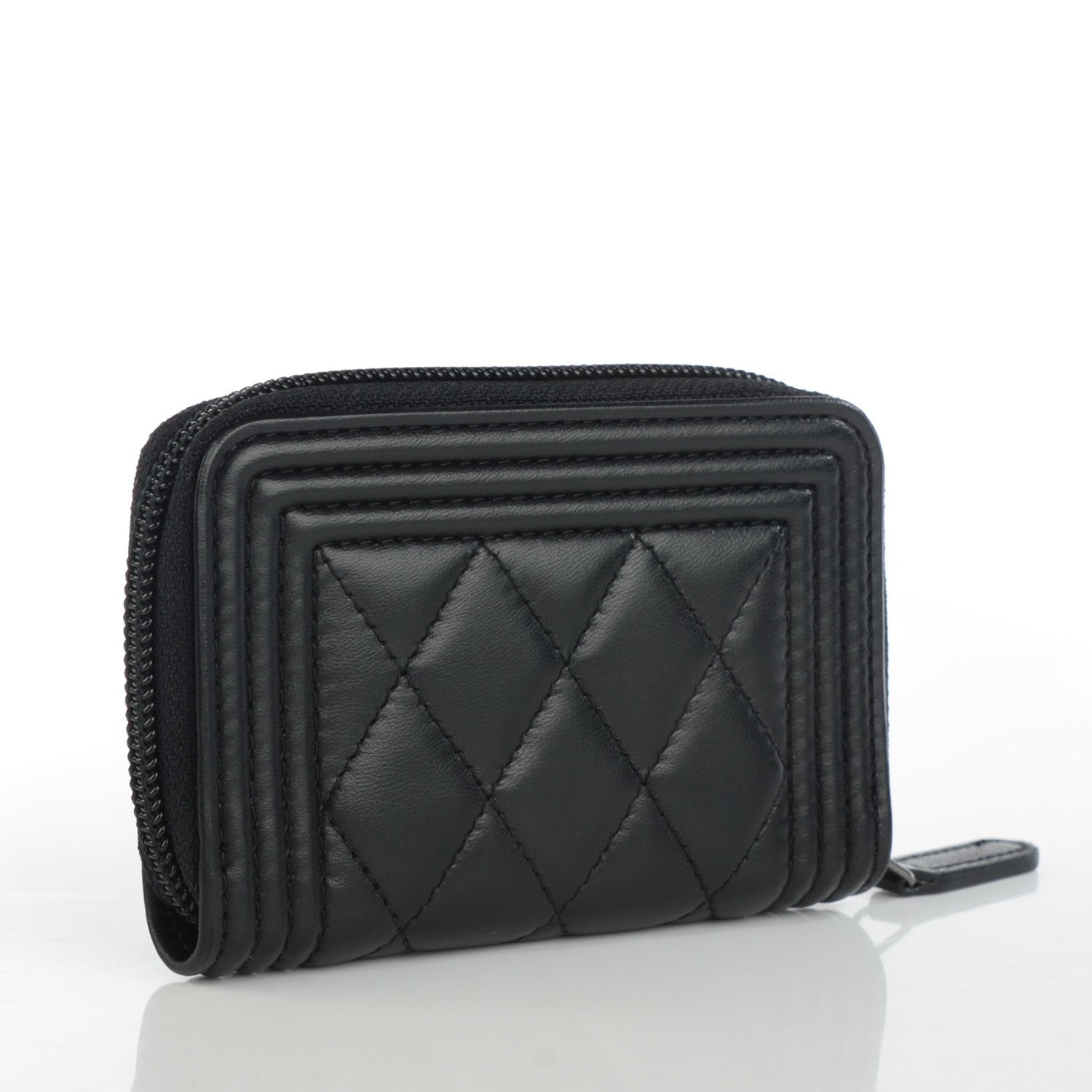 Chanel Lambskin Quilted Zip Around Boy Coin Purse Wallet Black 3 of 7