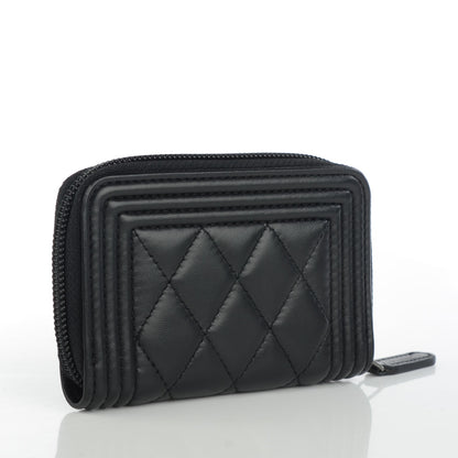 Chanel Lambskin Quilted Zip Around Boy Coin Purse Wallet Black 3 of 7