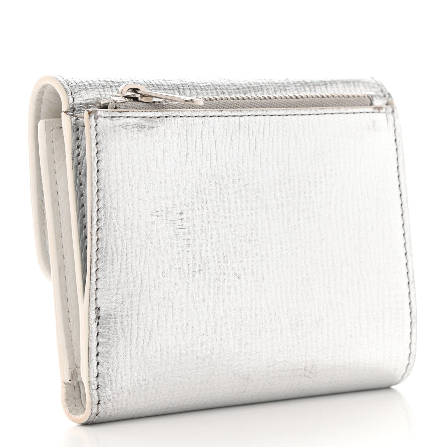 Metallic Goatskin Diorever Tri-Fold Wallet Silver