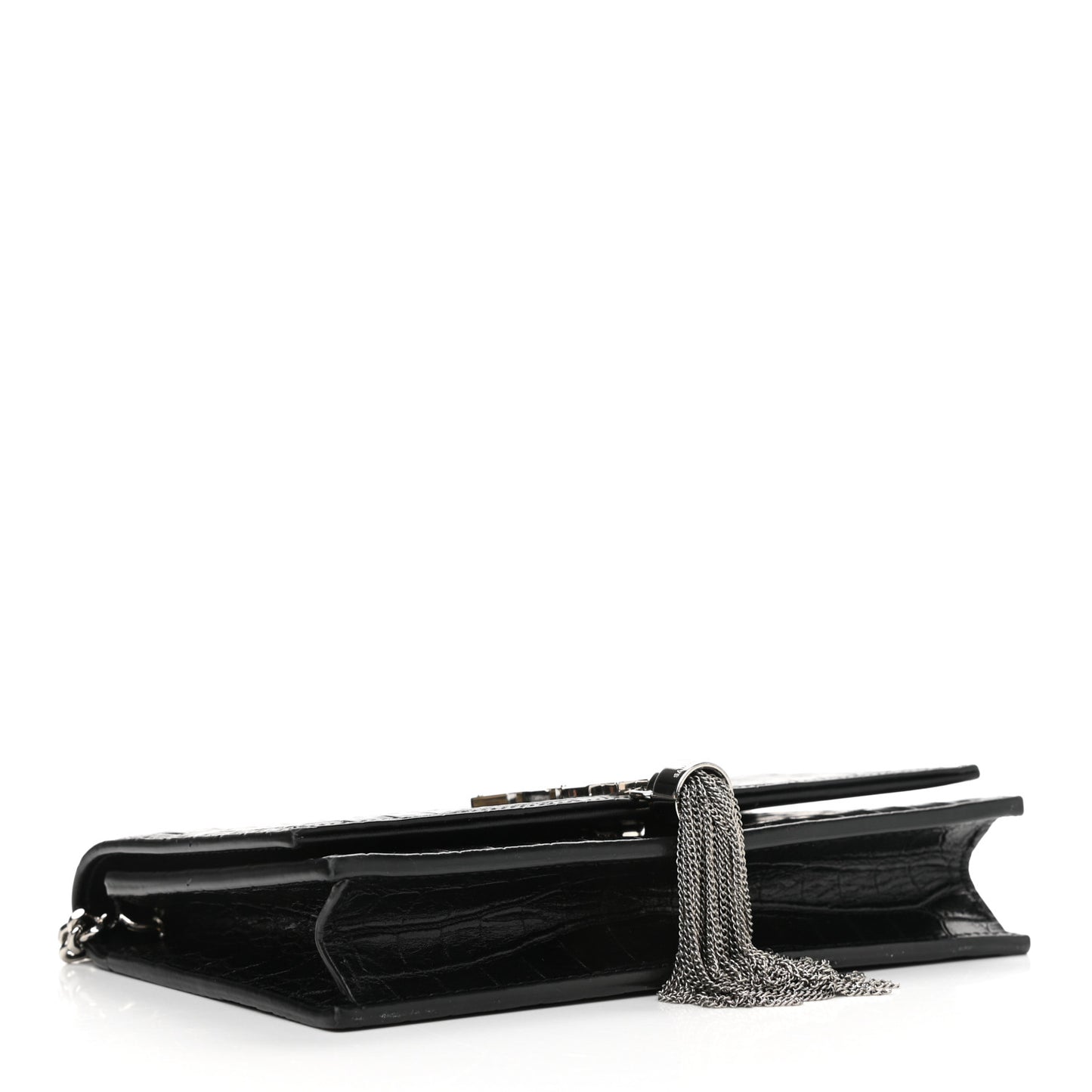 Calfskin Crocodile Embossed Kate Monogram Tassel Chain Wallet Black