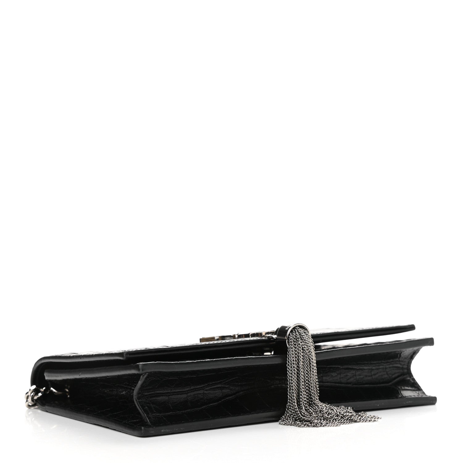Saint Laurent Calfskin Crocodile Embossed Kate Monogram Tassel Chain Wallet Black 4 of 11